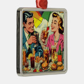 Retro paar Drink strips Metalen Ornament (Rechts)