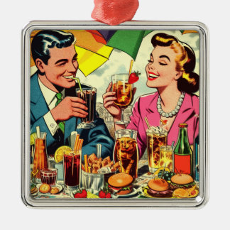 Retro paar Drink strips Metalen Ornament