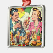 Retro paar Drink strips Metalen Ornament (Links)