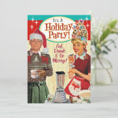 Retro paar grappig kerstvakantie feest uitnodigen kaart (Staand voorkant)