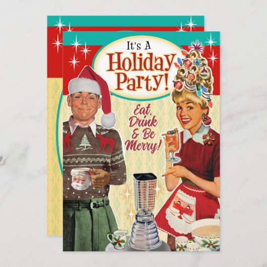 Retro paar grappig kerstvakantie feest uitnodigen kaart (Voorkant / Achterkant)