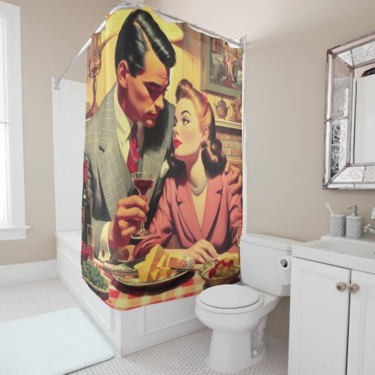 Retro paar illustratie douchegordijn (In situ)