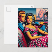 Retro paar in auto bij Drive In Movie Theater Briefkaart (Voorkant / Achterkant)