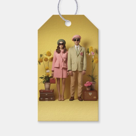 Retro paar in geel cadeaulabel (Voorkant)