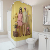 Retro paar in geel douchegordijn (In situ)