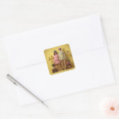 Retro paar in geel vierkante sticker (Envelop)