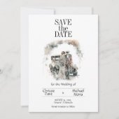 Retro paar in Pastel bruiloft Save The Date (Voorkant)