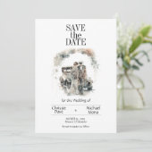 Retro paar in Pastel bruiloft Save The Date (Staand voorkant)
