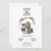 Retro paar in Pastel bruiloft Save The Date (Voorkant / Achterkant)