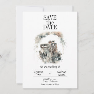 Retro paar in Pastel bruiloft Save The Date