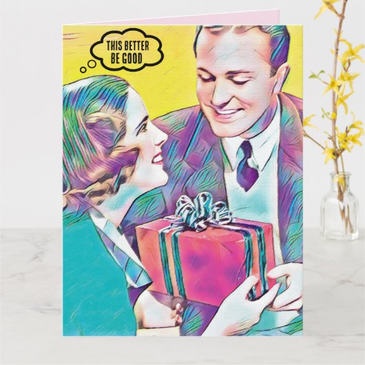 RETRO PAAR KERST GRAPPIGE VRIEND KAART (Gele Bloem)