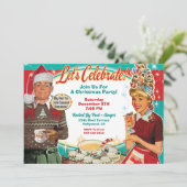 Retro paar Kerstmis Party uitnodiging (Staand voorkant)