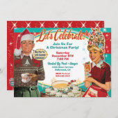 Retro paar Kerstmis Party uitnodiging (Voorkant / Achterkant)