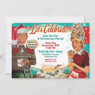 Retro paar Kerstmis Party uitnodiging