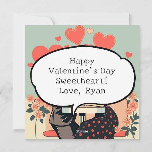 Retro paar kussen Pop kunst harten gepersonaliseer Feestdagenkaart (Achterkant)
