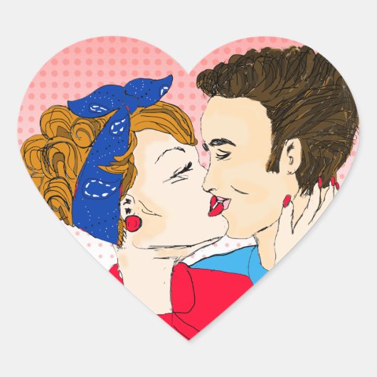 Retro paar kussen Romantische Flirty Hart Sticker (Voorkant)
