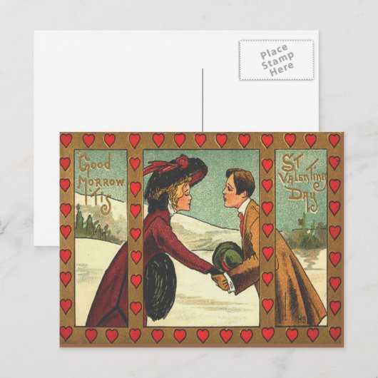  retro paar kussen Valentijn Kaart (Voorkant / Achterkant)