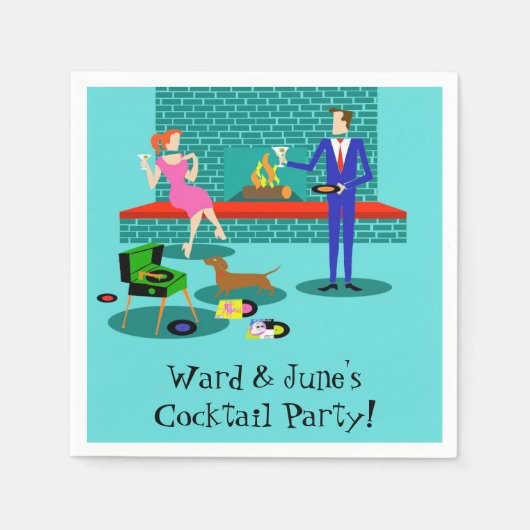 Retro Paar met Hond Papier Servetten (Voorkant)