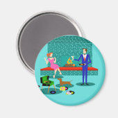 Retro paar met hond ronde magneet (Voorkant / Achterkant)