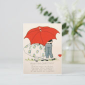 retro paar onder paraplu Valentijn Kaart (Staand voorkant)