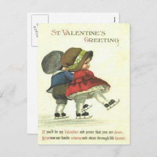  Retro Paar Schaatsen Valentijn Kaart (Voorkant / Achterkant)