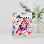 Retro paar voeg berichtkaart toe feestdagenkaart (Staand voorkant)