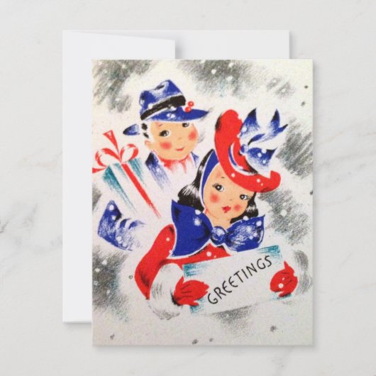Retro paar voeg berichtkaart toe feestdagenkaart (Voorkant)