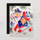 Retro paar voeg berichtkaart toe feestdagenkaart (Voorkant / Achterkant)