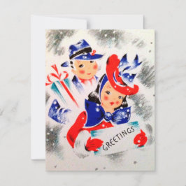 Retro  paar voeg berichtkaart toe feestdagenkaart