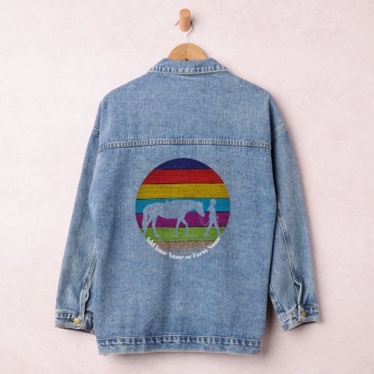 Retro Paard en Meisje Uitgesneden Denim Jacket (Hangar)