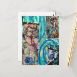 Retro Paard, Ezel en een Pop Unieke Mixed Media Briefkaart