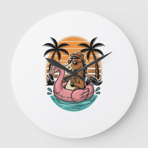 Retro Paard Flamingo Float Zomer Vakantie Ontwerp Grote Klok