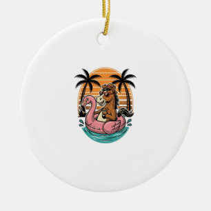 Retro Paard Flamingo Float Zomer Vakantie Ontwerp Keramisch Ornament