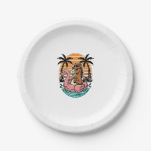 Retro Paard Flamingo Float Zomer Vakantie Ontwerp Papieren Bordje