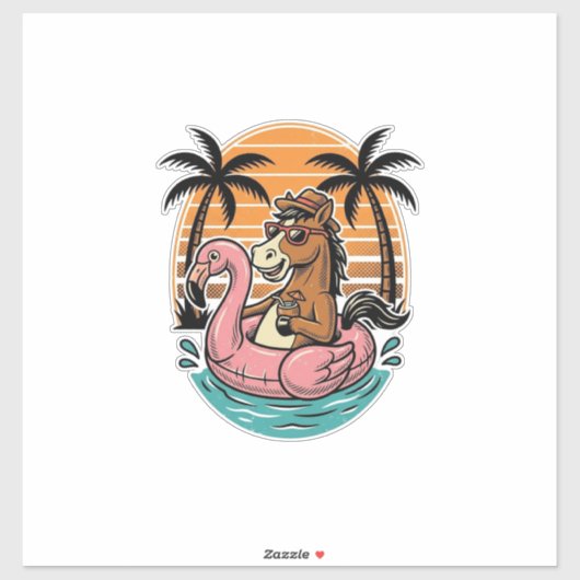 Retro Paard Flamingo Float Zomer Vakantie Ontwerp Sticker (Vel)