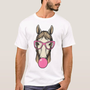Retro Paard Roze Bubblegum Bril Shirt Ontwerp