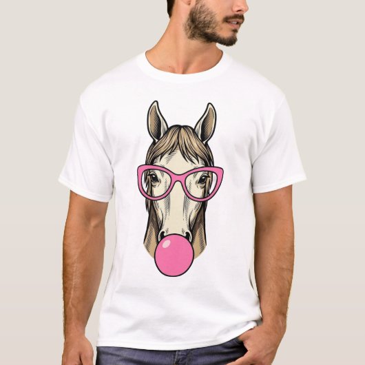 Retro Paard Roze Bubblegum Bril Shirt Ontwerp (Voorkant)
