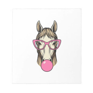 Retro Paard Roze Bubblegum Bril Shirt Ontwerp Notitieblok