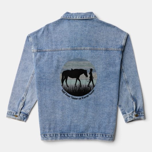 Retro Paard Stoffig Blauw en Meisje Uitgesneden Denim Jacket (Achterkant)