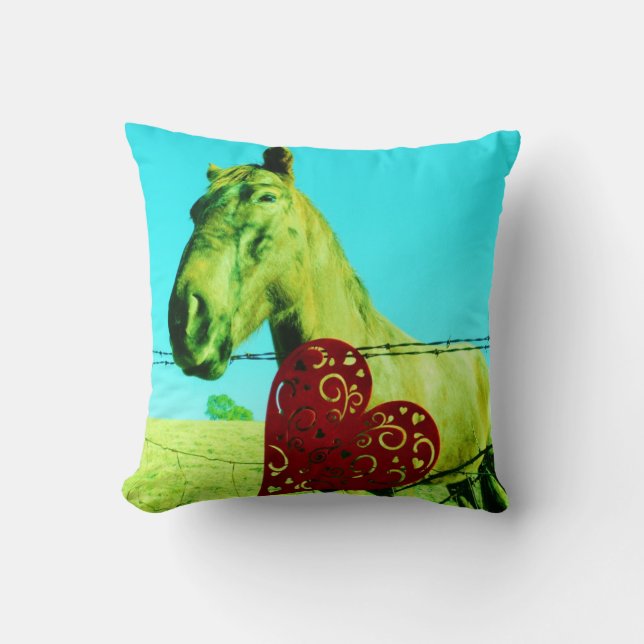Retro Paard Valentijnshart Kussen (Voorkant)