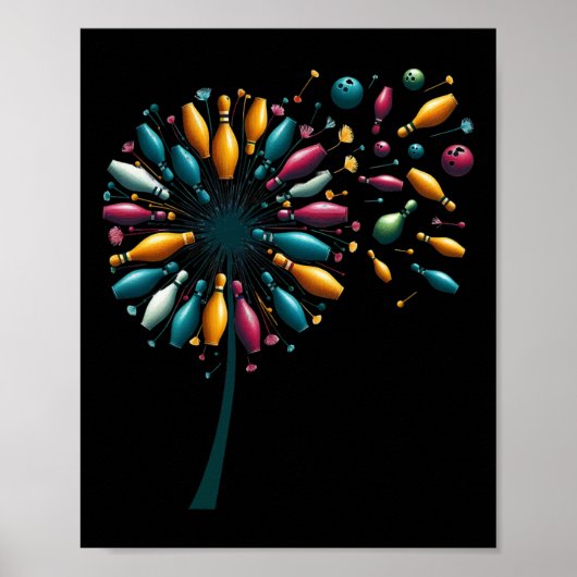 Retro Paardenbloem Bowling Kegel Bowling Speler Poster (Voorkant)