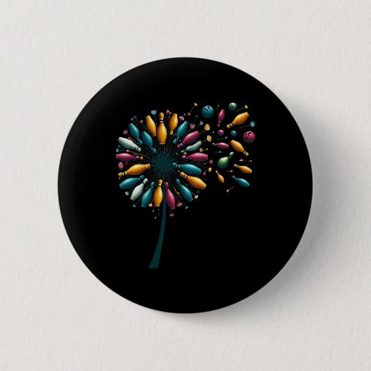 Retro Paardenbloem Bowling Kegel Bowling Speler Ronde Button 5,7 Cm (Voorkant)