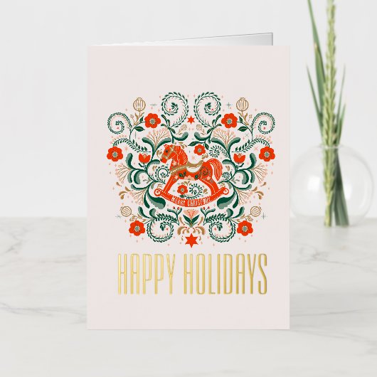 Retro paardenkerst folie feestdagenkaart (Voorkant)