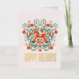 Retro  paardenkerst folie feestdagenkaart