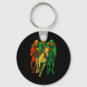 Retro paardenrace outfit dynamische race scene der sleutelhanger