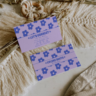 Retro Paars Blauw Groovy Bloem Boho Uniek 70s Visitekaartje