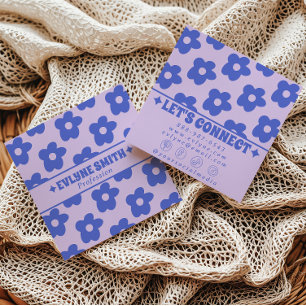 Retro Paars Blauw Groovy Bloemig Trendy Leuk Boho Vierkante Visitekaartje