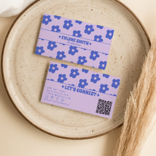 Retro Paars Blauw QR Code Groovy Bloem Uniek Visitekaartje