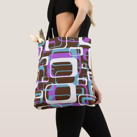 Retro Paars Brown 60s Pattern Tote Bag (Dichtbij)
