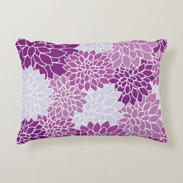 Retro Paars Lila Gray Dahlia Decoratief Kussen (Voorkant)